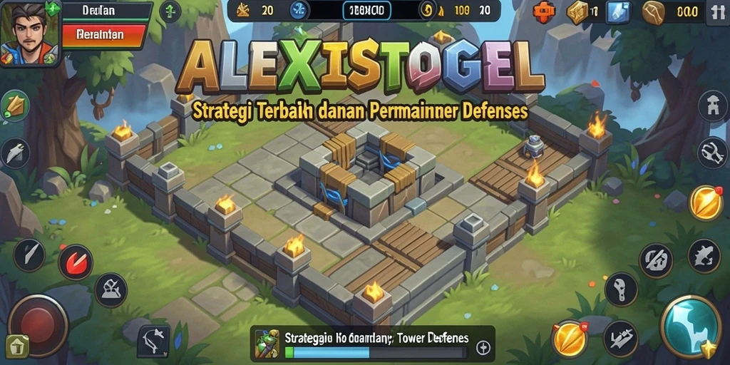 Screenshot gameplay ALEXISTOGEL yang menunjukkan pertahanan tower melawan serangan musuh.