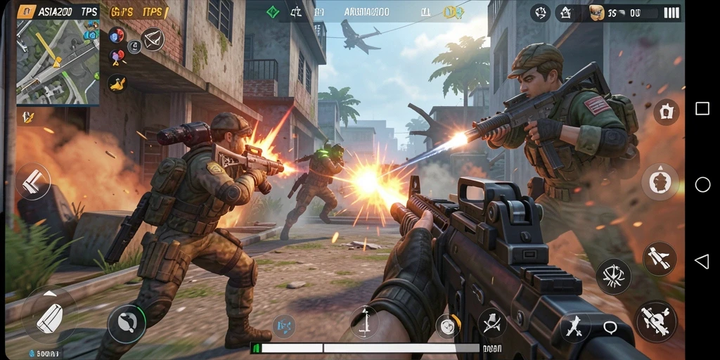 Tampilan gameplay seru dari ASIA200 dengan aksi tembak-menembak.
