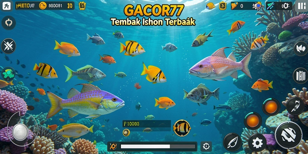 Tampilan gameplay GACOR77 dengan aksi menembak ikan yang seru.