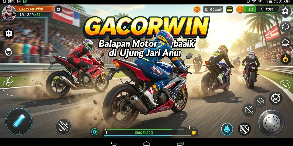 Screenshot utama GACORWIN menampilkan aksi balapan motor yang mendebarkan.