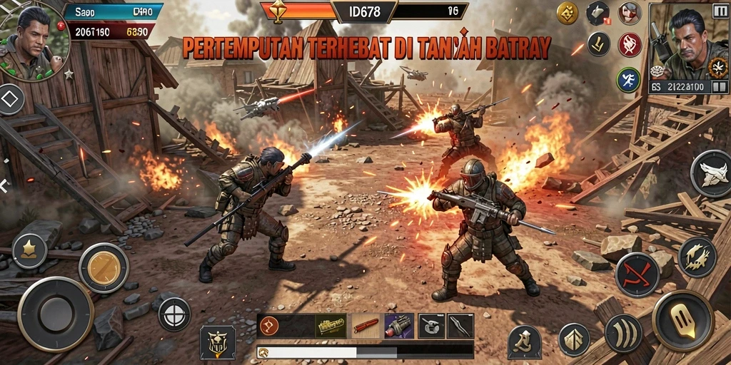 Tampilan aksi seru dari gameplay <strong>ID678</strong> yang mendebarkan dalam Battle Royale.