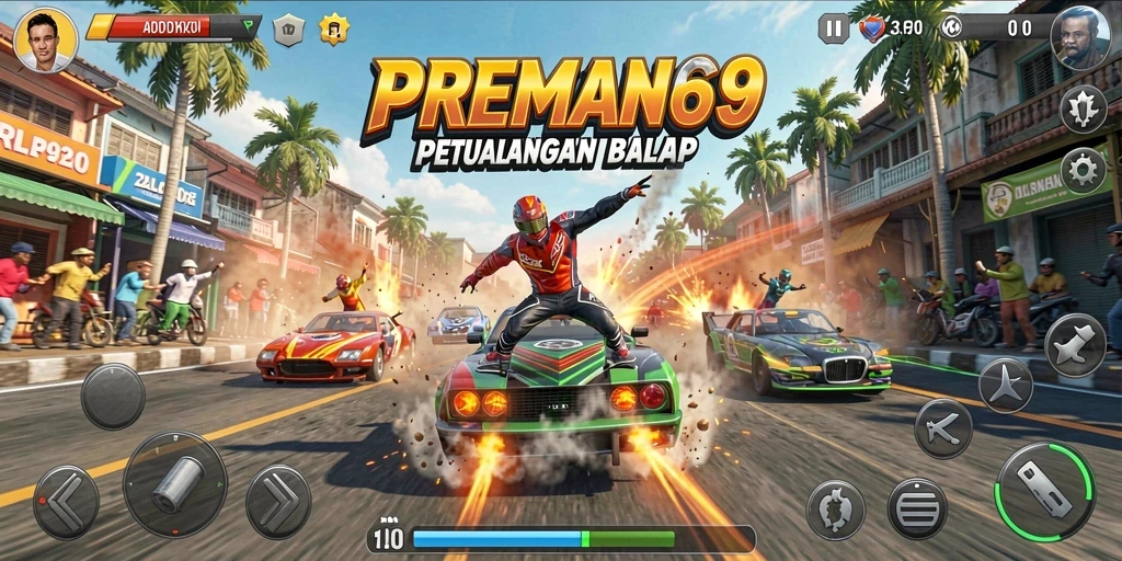 Gameplay mendebarkan di lintasan balap PREMAN69.