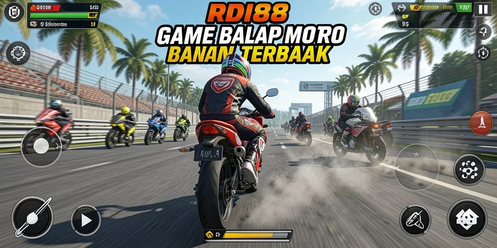 Screenshot gameplay RDI88 menampilkan balapan motor yang seru dan menegangkan.