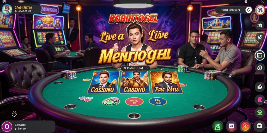 Screenshot gameplay ROBINTOGEL yang menampilkan dealer dan pemain berinteraksi di Live Casino.