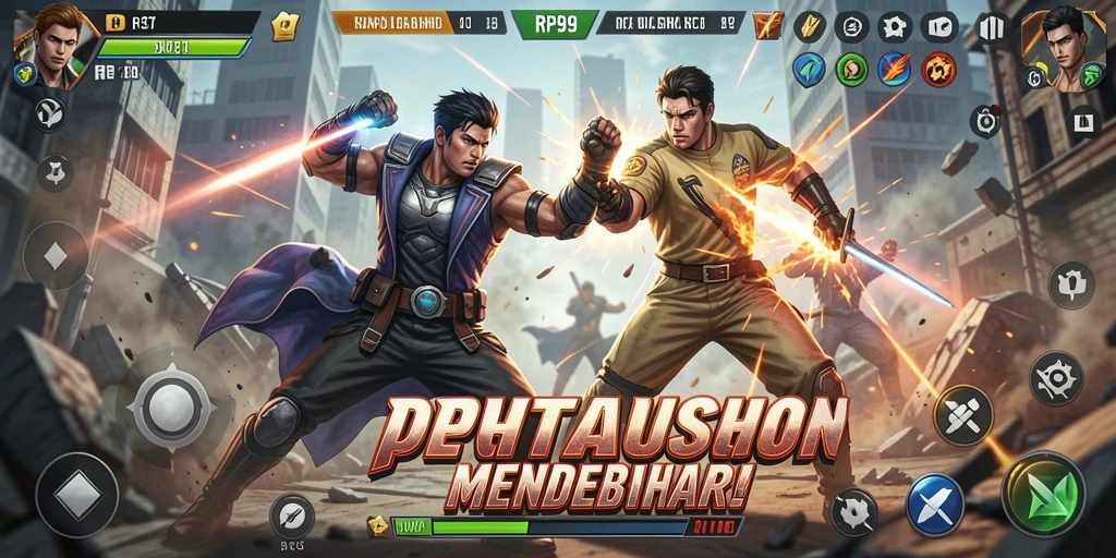 Screenshot RP99 menampilkan pertarungan mendebarkan dan karakter unik.